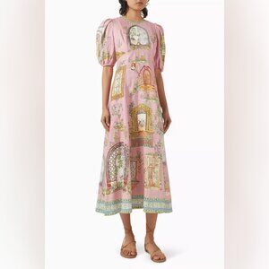 ALEMAIS Monte Short-Sleeve Linen Midi Dress